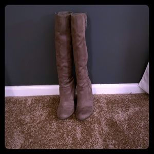 Taupe suede wedge boots